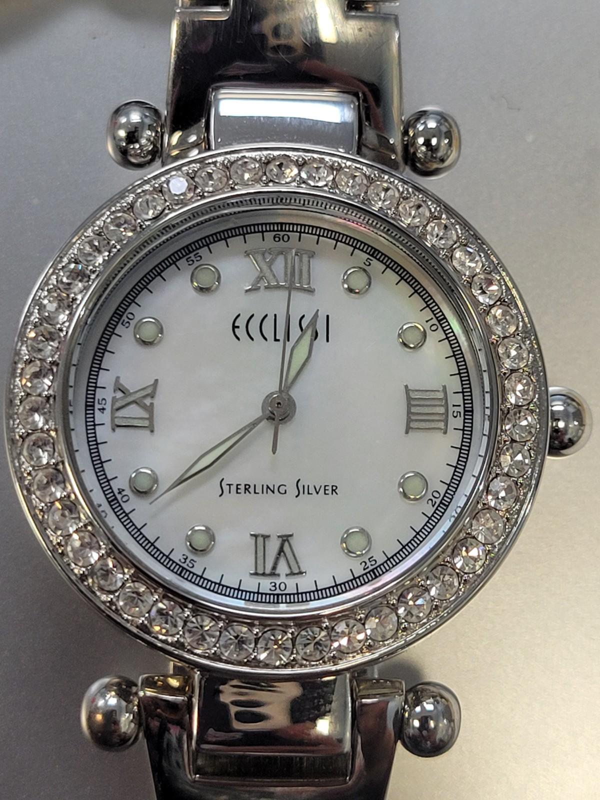 Ecclissi Sterling Silver Watch w/ Rhinestones and additional Bezel & band link