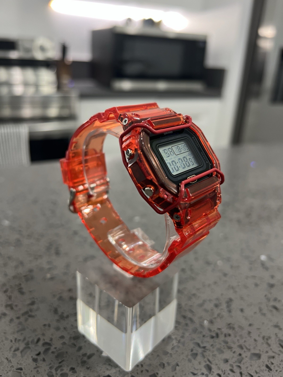 Gshock DW5600 Mod Custom Skmei Watch Clear Red & Travel Case