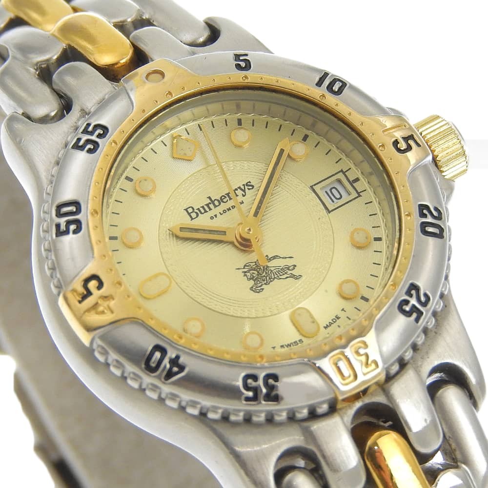 BURBERRY Diver Watch 10000L Stainless Steel Gold Plated Quartz Analog Ivory Dial