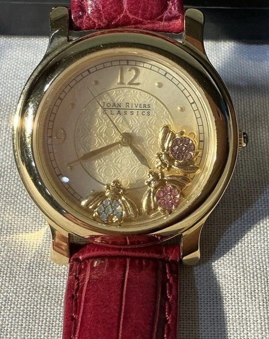 Vtg Joan Rivers Classics Leather Watch Bees Charms Japan Movement RARE *NEW BATT