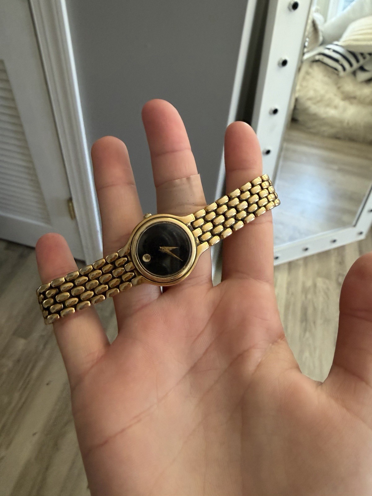 Movado Museum Women’s Quartz Analog Watch Black Dial Gold Metal Bracelet