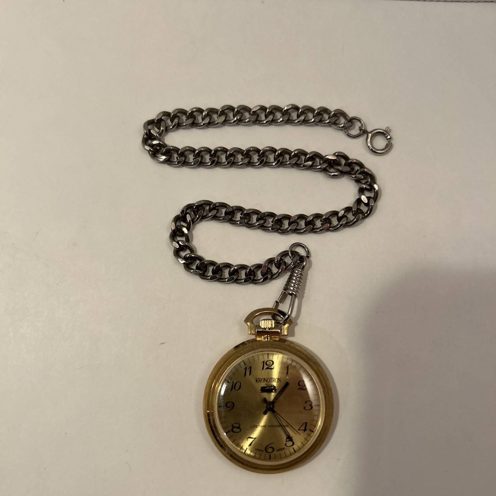 Kronotron Pocket Watch Open Face w/ Chain Locomotive Scene