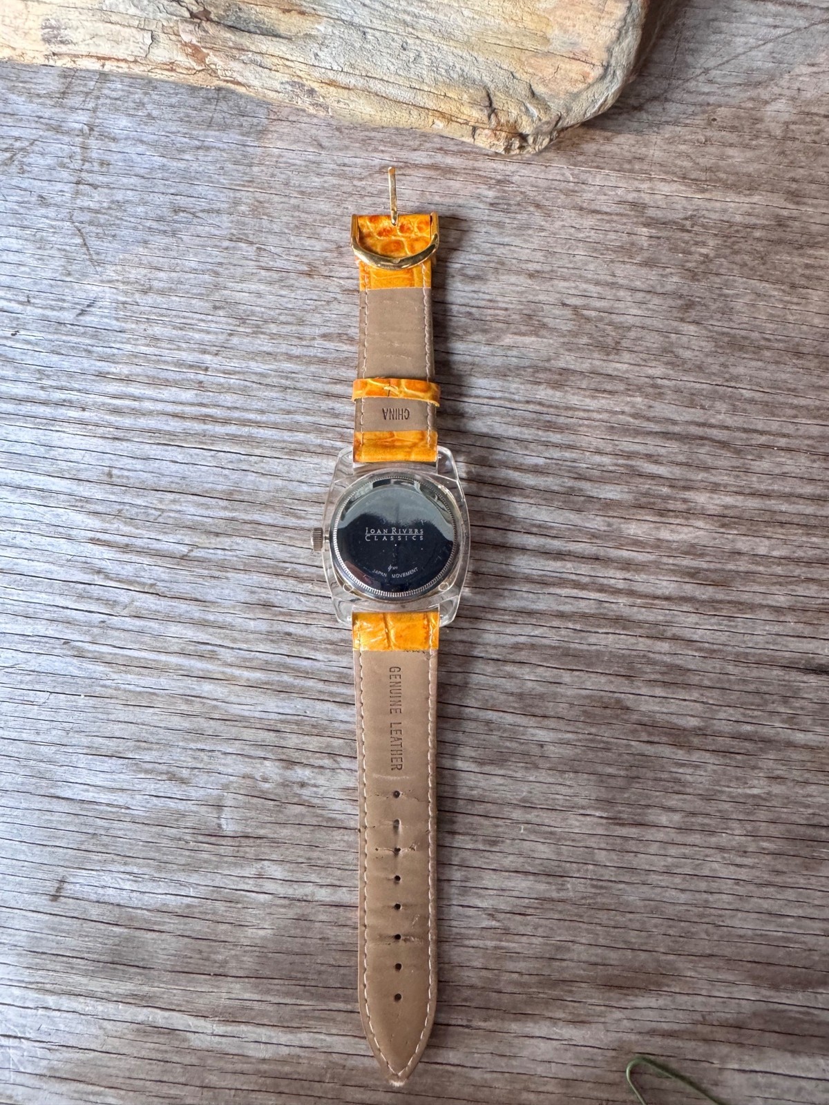Joan Rivers Classics Rhinestone Lucite Watch Cognac Leather Strap Quartz