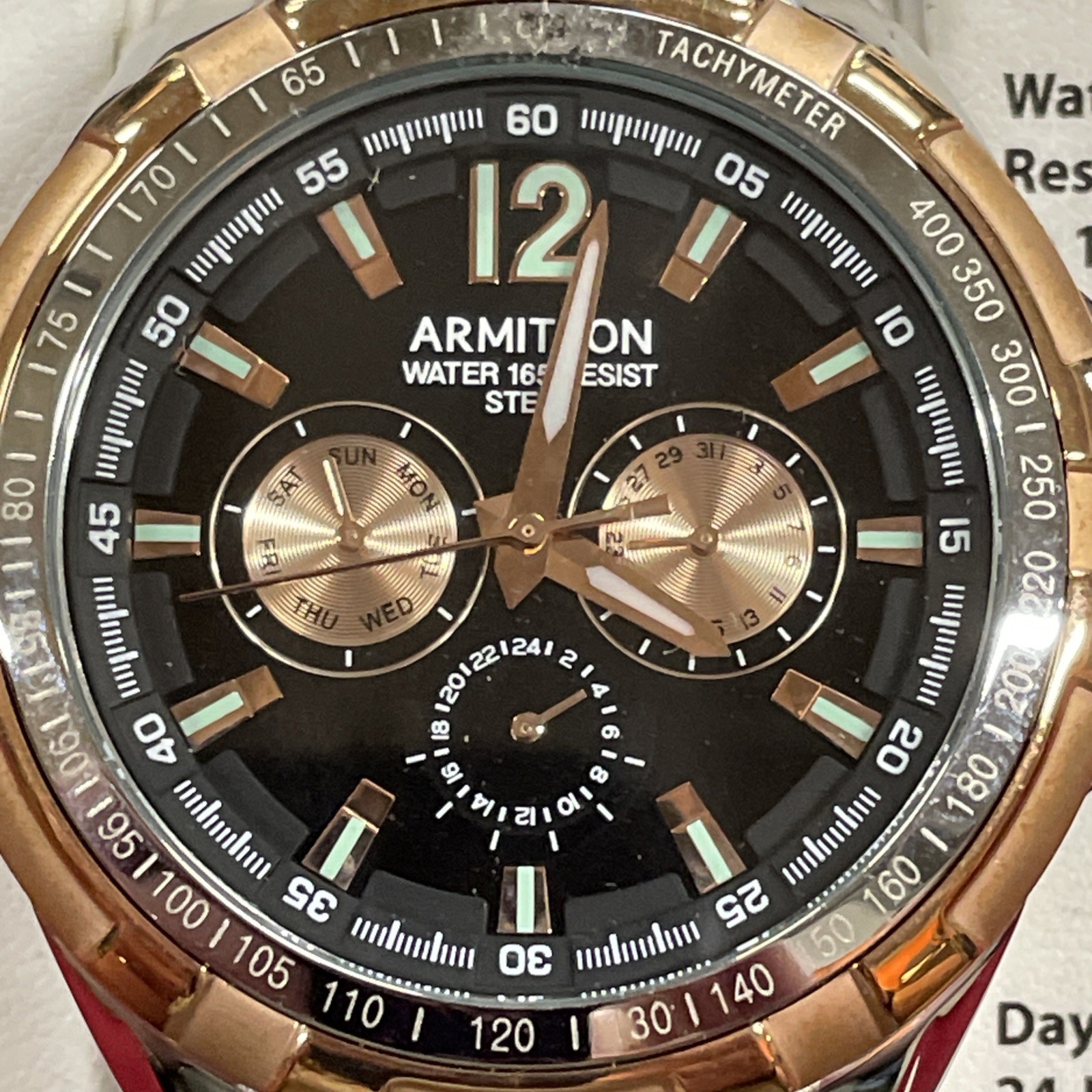 Men’s Armitron Silver & Rose Gold Toned Chronograph Water Resistant Wrist Watch