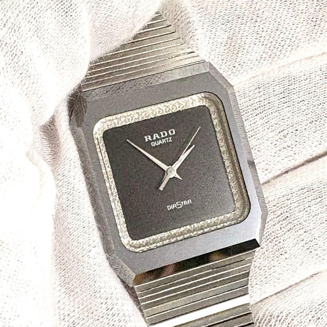 Rado DiaStar 104.0118.3 Quartz Black Dial Vintage Mens Watch Japan