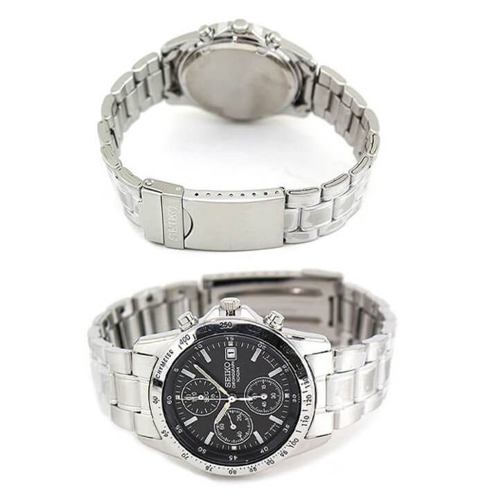 SEIKO Chronograph SND367PC Black Silver Men’s Watch Overseas Models New in Box