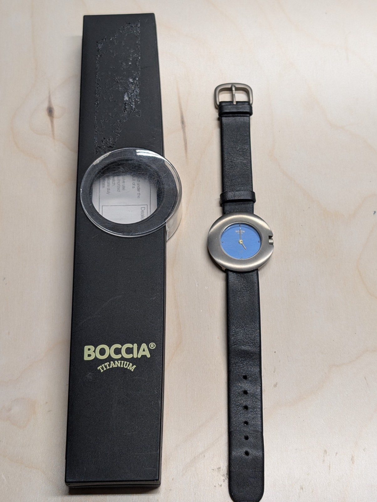 Vintage Boccia Titanium Watch Unisex 33mm Black Leather Band Needs Battery