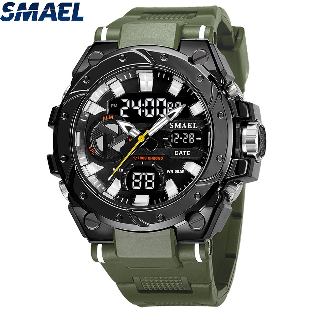 SMAEL Men Digital Sport Watch Large Dial LED Alarm Wristwatch Boy Military Watct