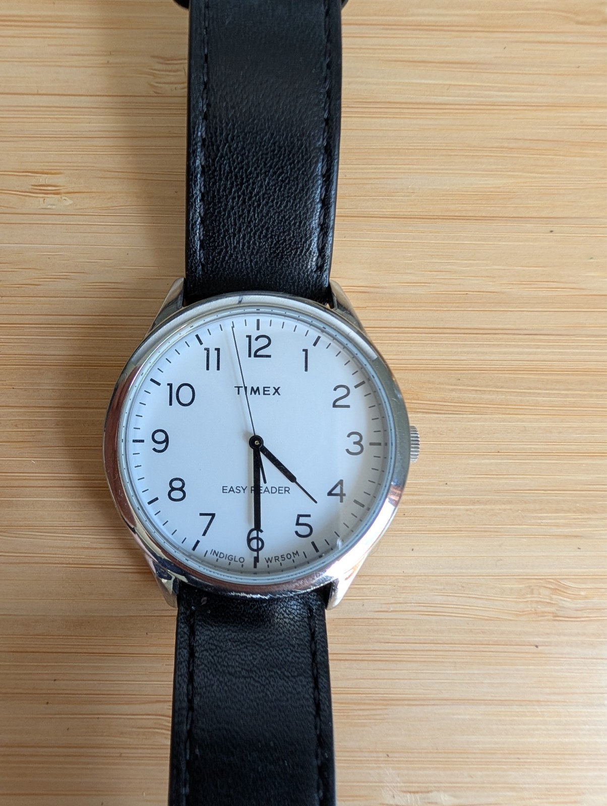 TIMEX Easy Reader® Gen1 40mm Leather Strap Watch 40 mm Black/Silver-Tone/White