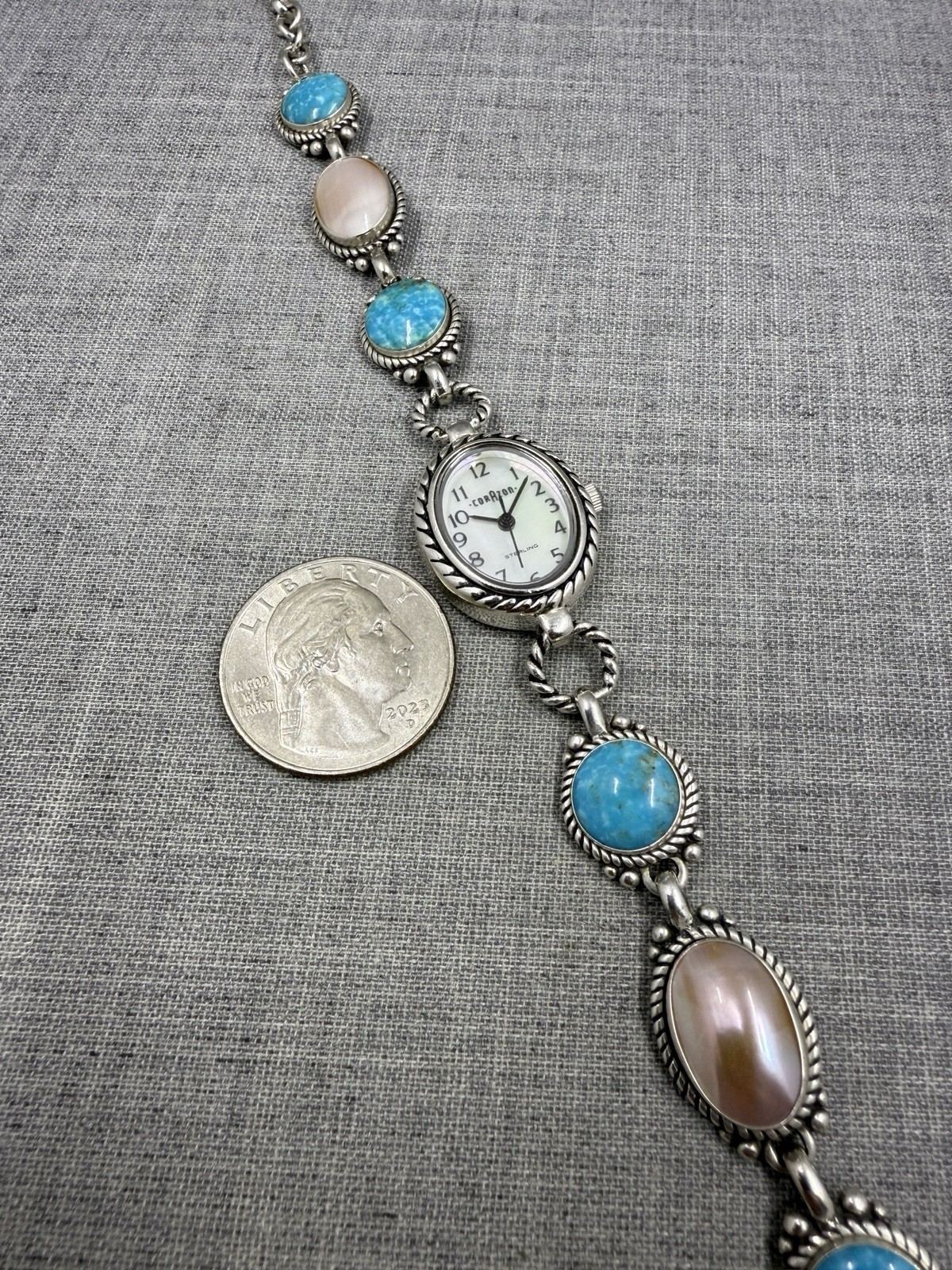 Carolyn Pollack Turquoise & MOP Toggle Clasp Bracelet Sterling .925 Watch