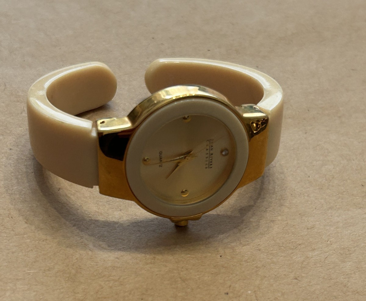 Joan Rivers Classics Ivory Enamel Bangle Watch Gold Tone Quartz New Battery