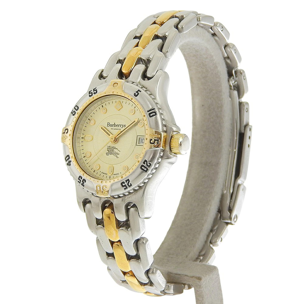 BURBERRY Diver Watch 10000L Stainless Steel Gold Plated Quartz Analog Ivory Dial