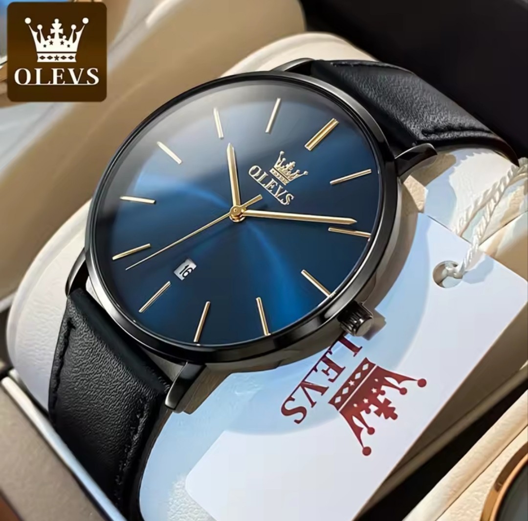 OLEVS 5869 Men’s Watches Leather Strap Waterproof Auto Date Man Watch Fashion…