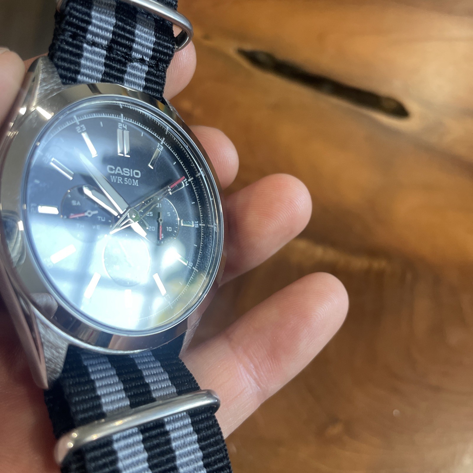 Casio Watch Silver Dial Quartz 44mm MTP-SW300 NATO Strap