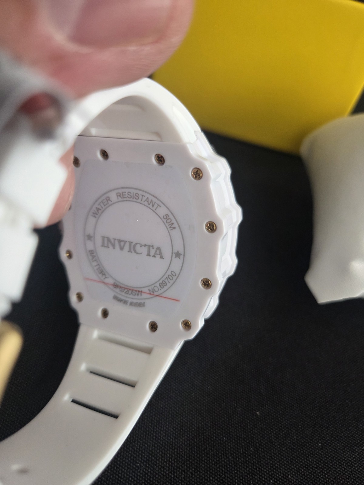 Invicta Tonneau Chronograph Quartz Watch White Silicone Gray Dial 50m