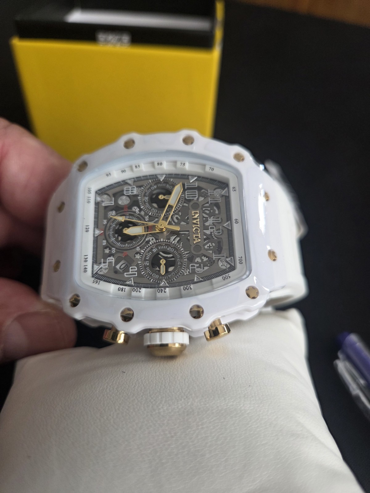 Invicta Tonneau Chronograph Quartz Watch White Silicone Gray Dial 50m