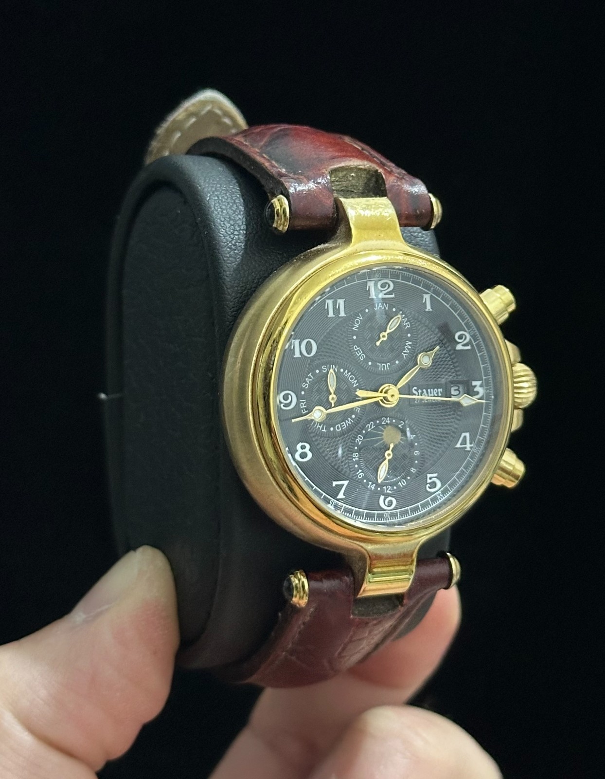 Stauer Chronograph Beautiful 27 Jewels DS14685 93 Gold Tone Automatic Mens Watch
