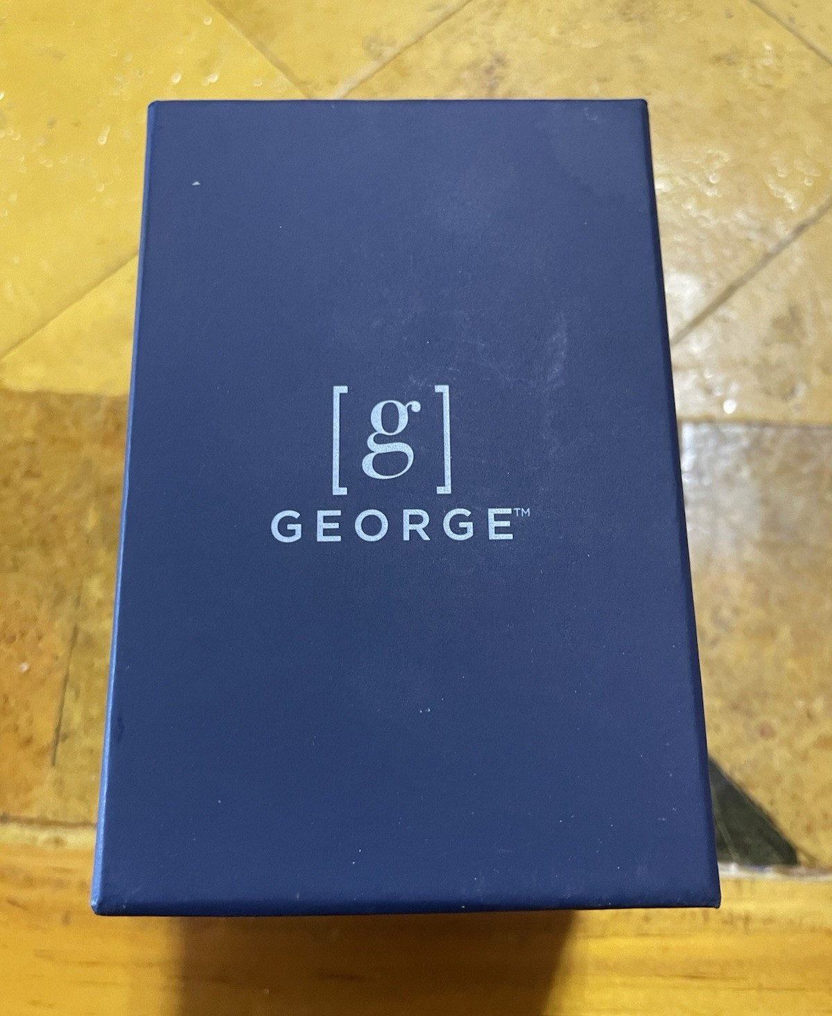 George Men’s Quartz Analog Watch Black Dial Brown Faux Leather Strap Box