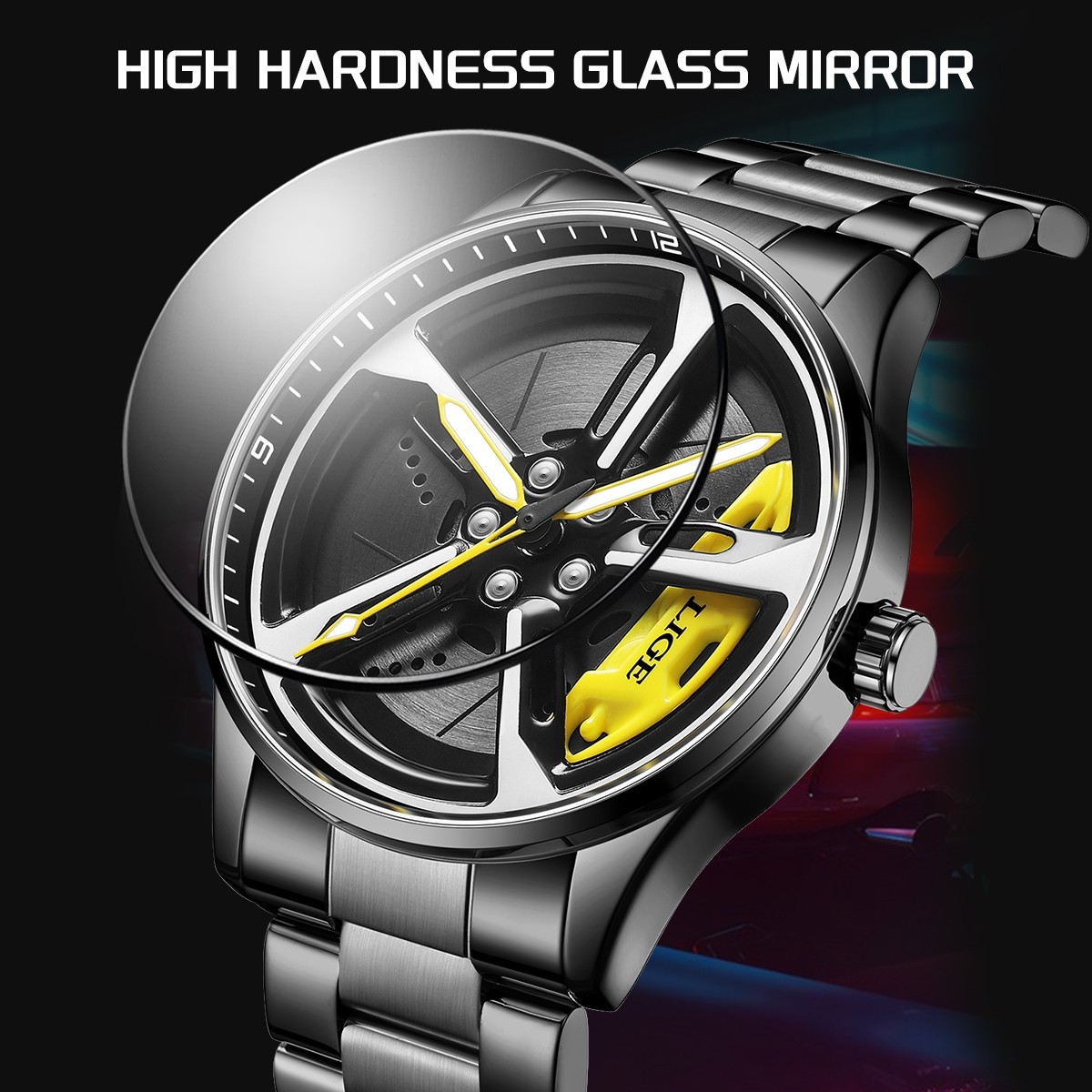 Mens Casual Watch Skeleton Wheel Dial Luminous Waterproof Steel Male Wristwatch