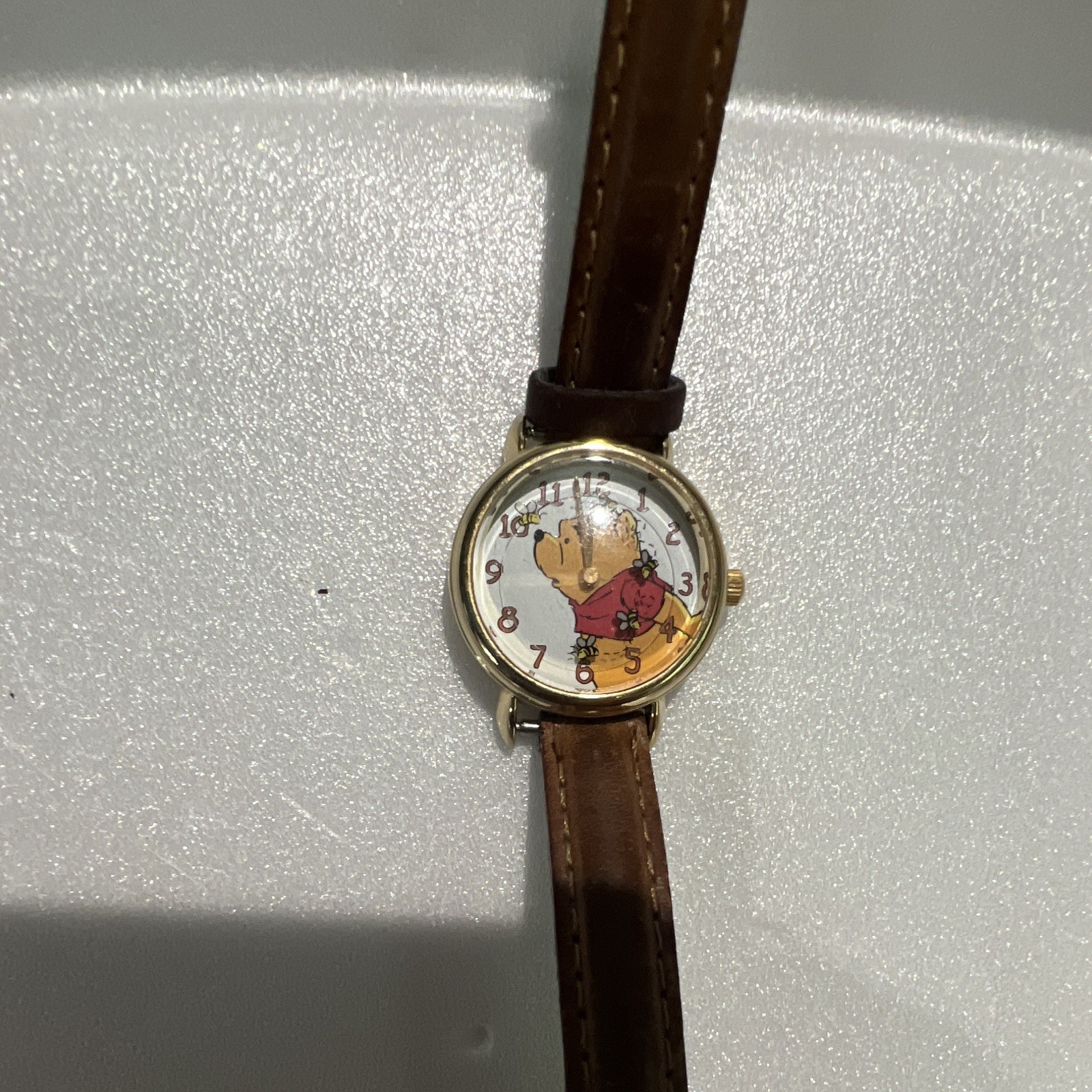 Timex Pooh Winnie the Pooh Quartz 26mm Gold Case Brown Leather Strap Watch