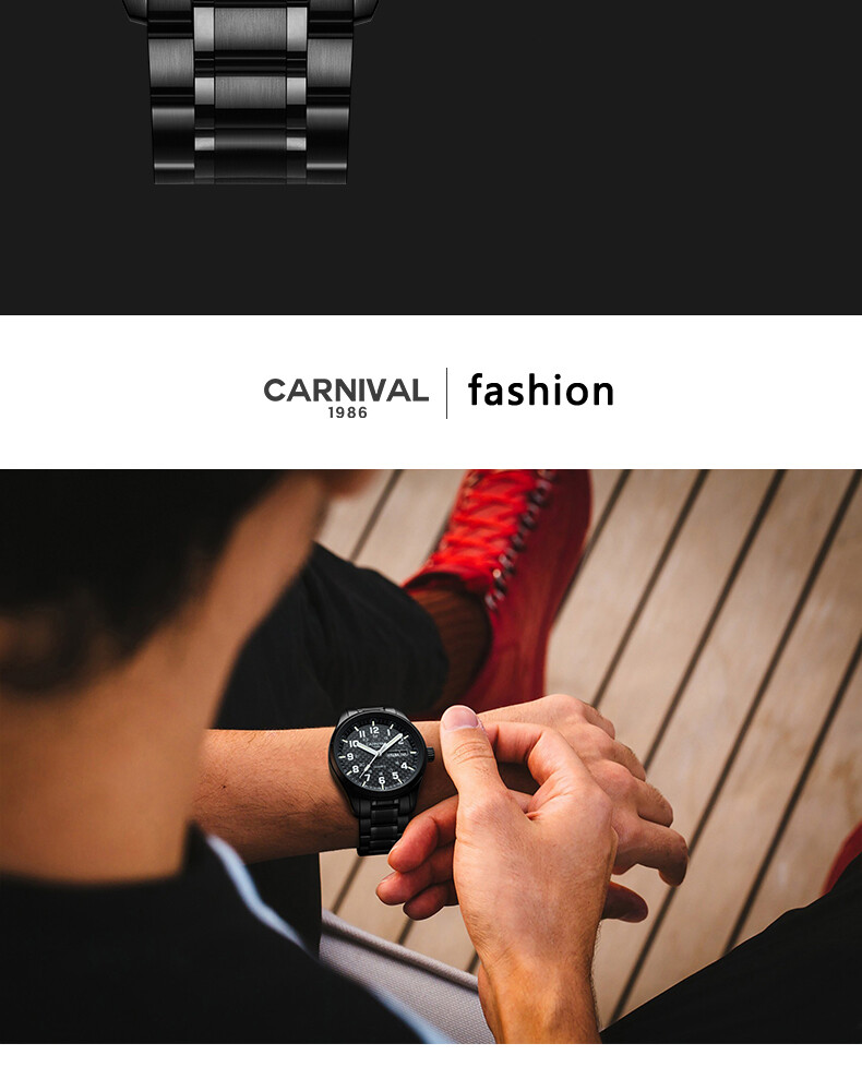 CARNIVAL Luxury Men’s Quartz Watch Luminous 3Bar Waterproof Stainless Steel