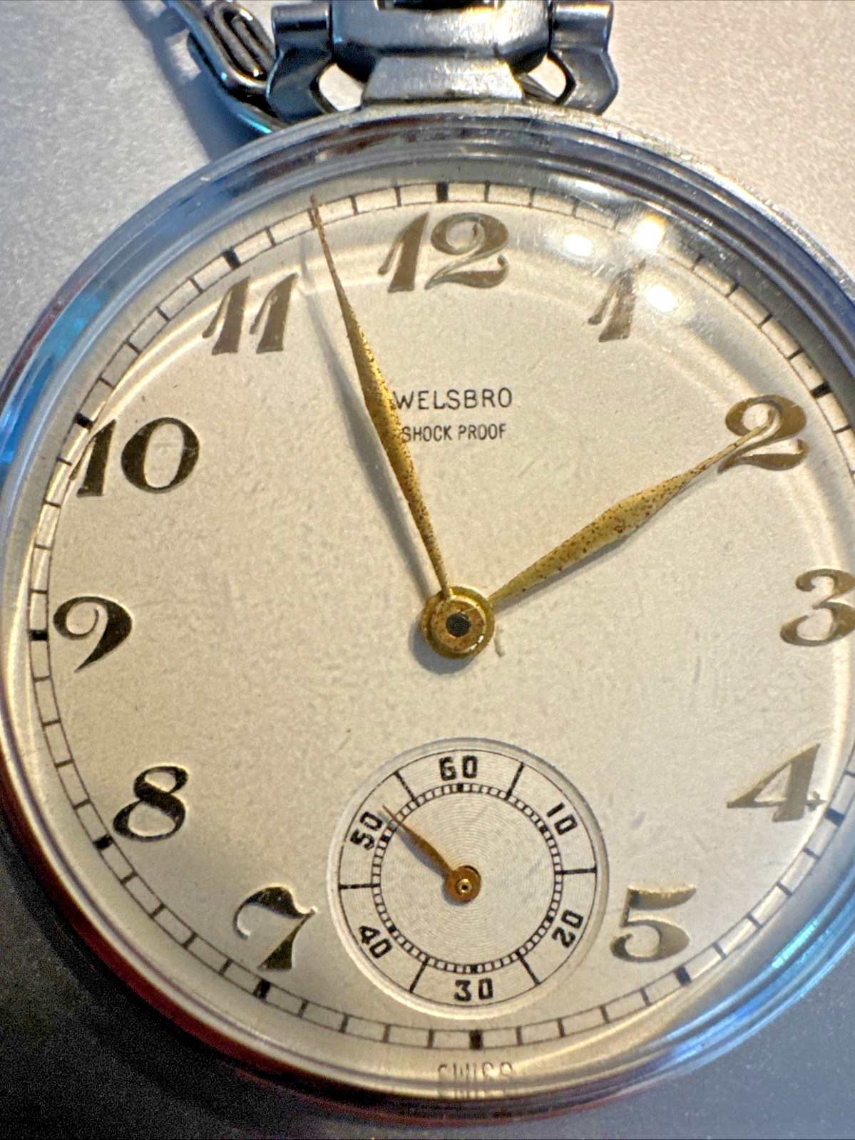 Vintage Welsbro 1940s Shock Proof Pocket Watch Swiss Art Deco RUNNING/WORKS