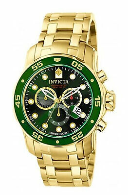 Invicta Men’s Watch Pro Diver Chronograph Green Dial Yellow Gold 0075 I3