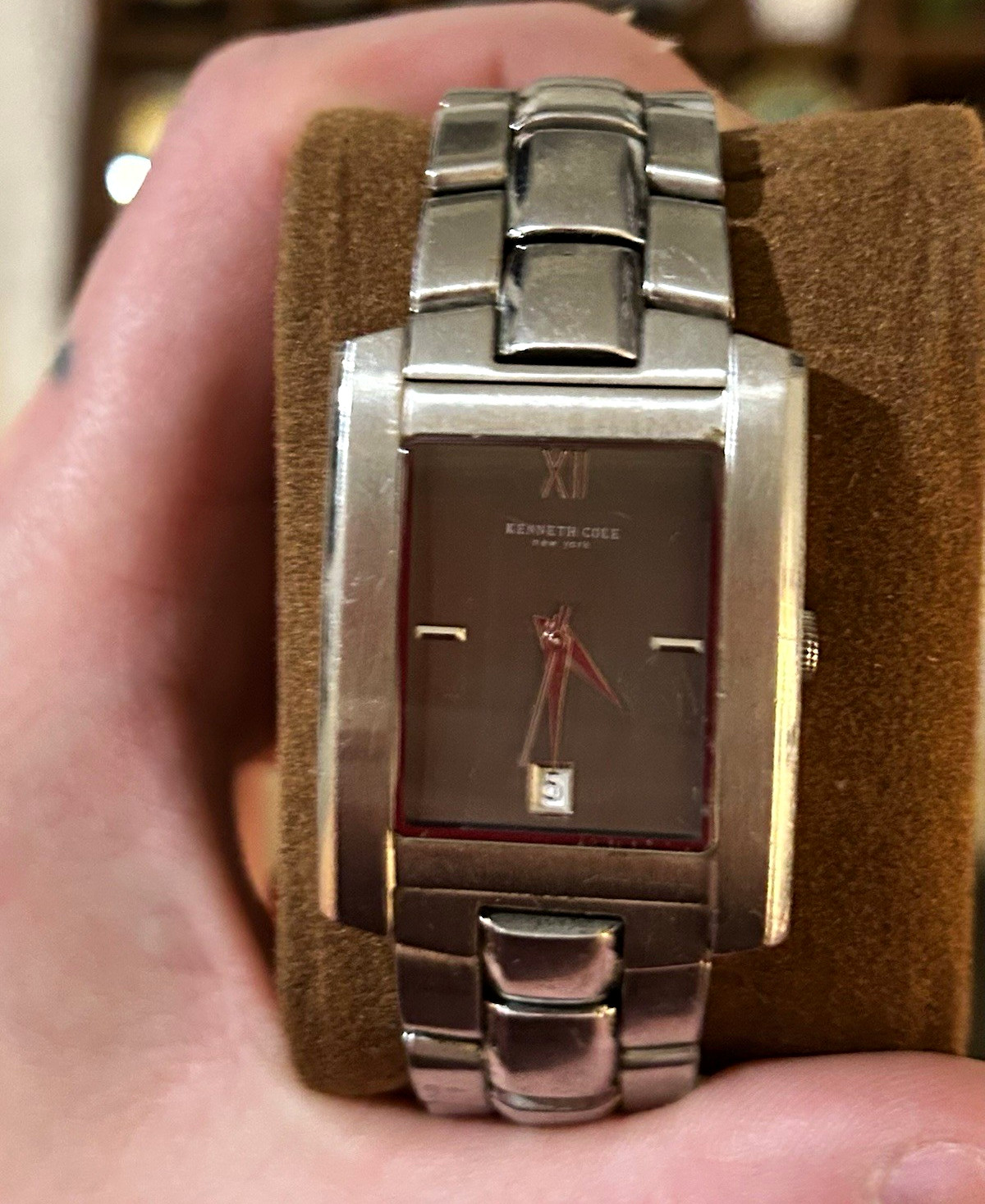Kenneth Cole New York Men’s Rectangle Brown Dial Quartz Date SS Bracelet