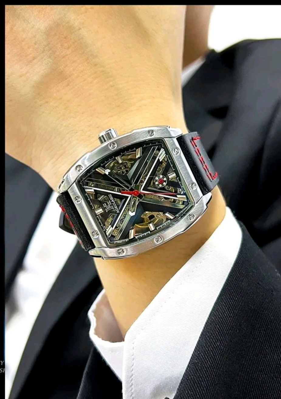 AOKULASIC Men’s Automatic Mechanical Watch – Luxury Tonneau Skeleton X Dial