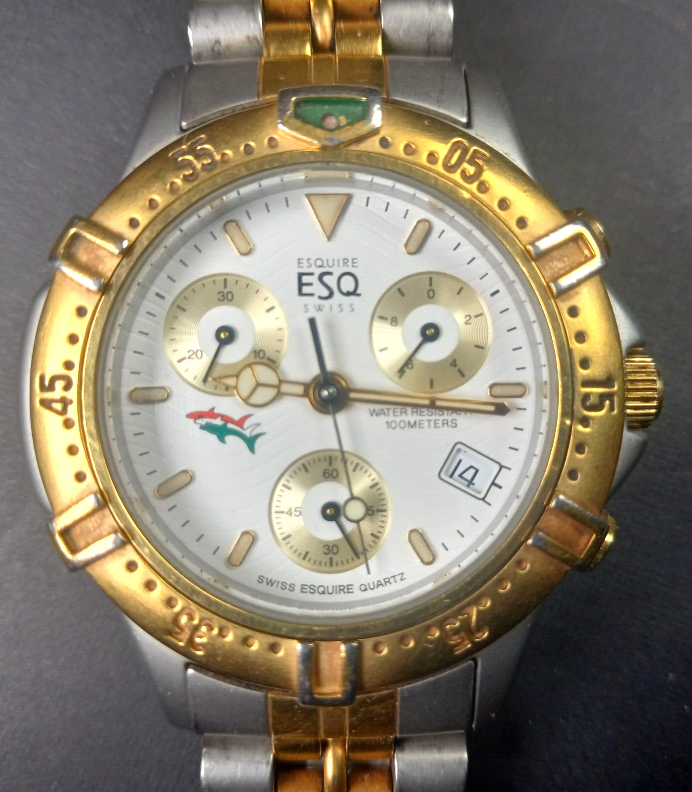 ESQ Esquire Swiss Quartz Chronograph 300389 Stainless Gold Tones Water Resistant