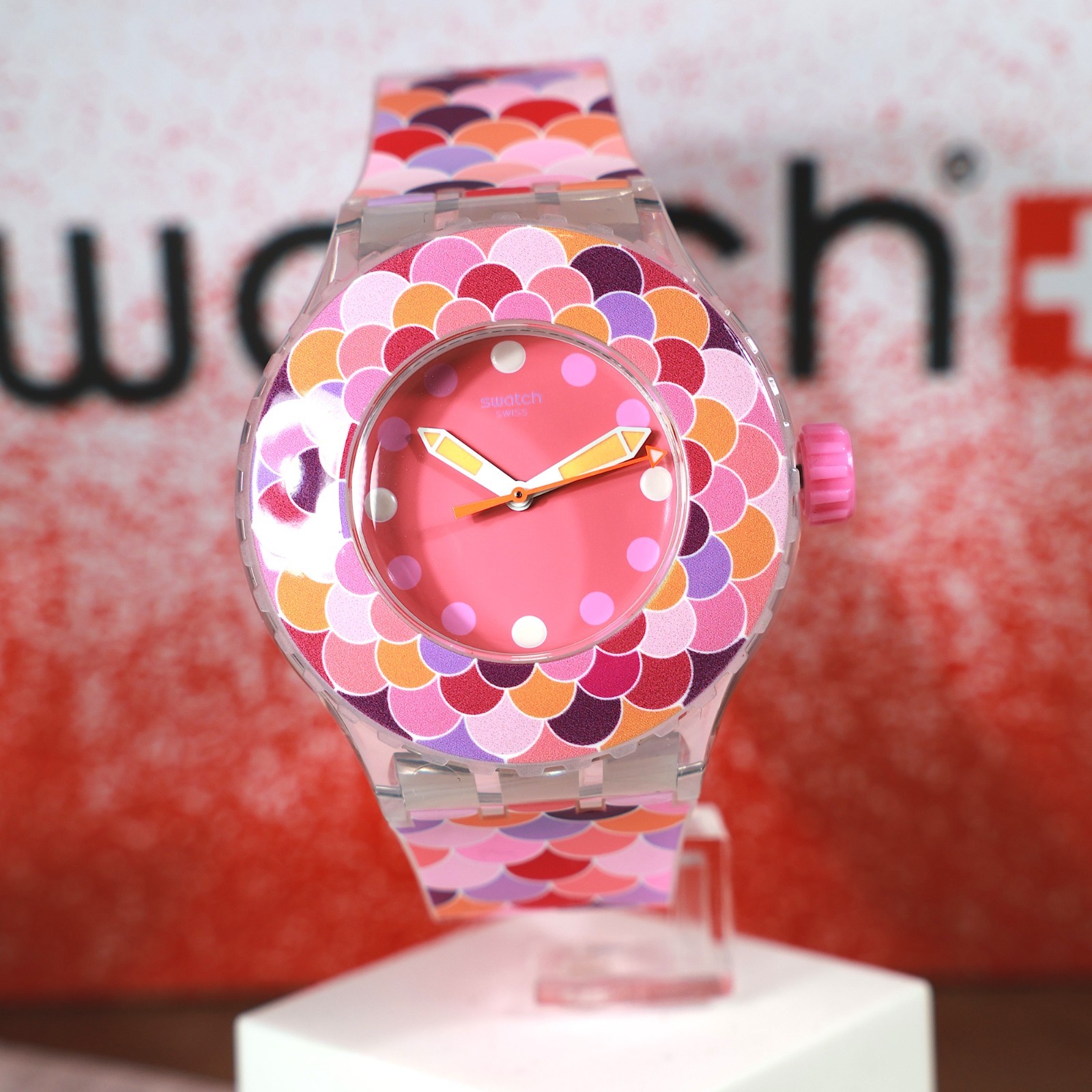 NEW Swiss Swatch Watch Scuba Pedrinha Rosa SUUK111 Pink Purple Red Watch 44MM