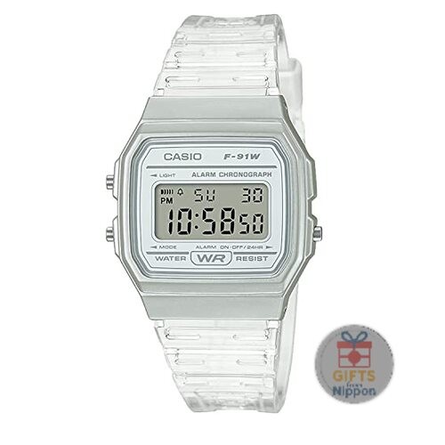 CASIO F-91WS-7 Quartz Digital Watch Clear Resin Case PU Band Unisex New