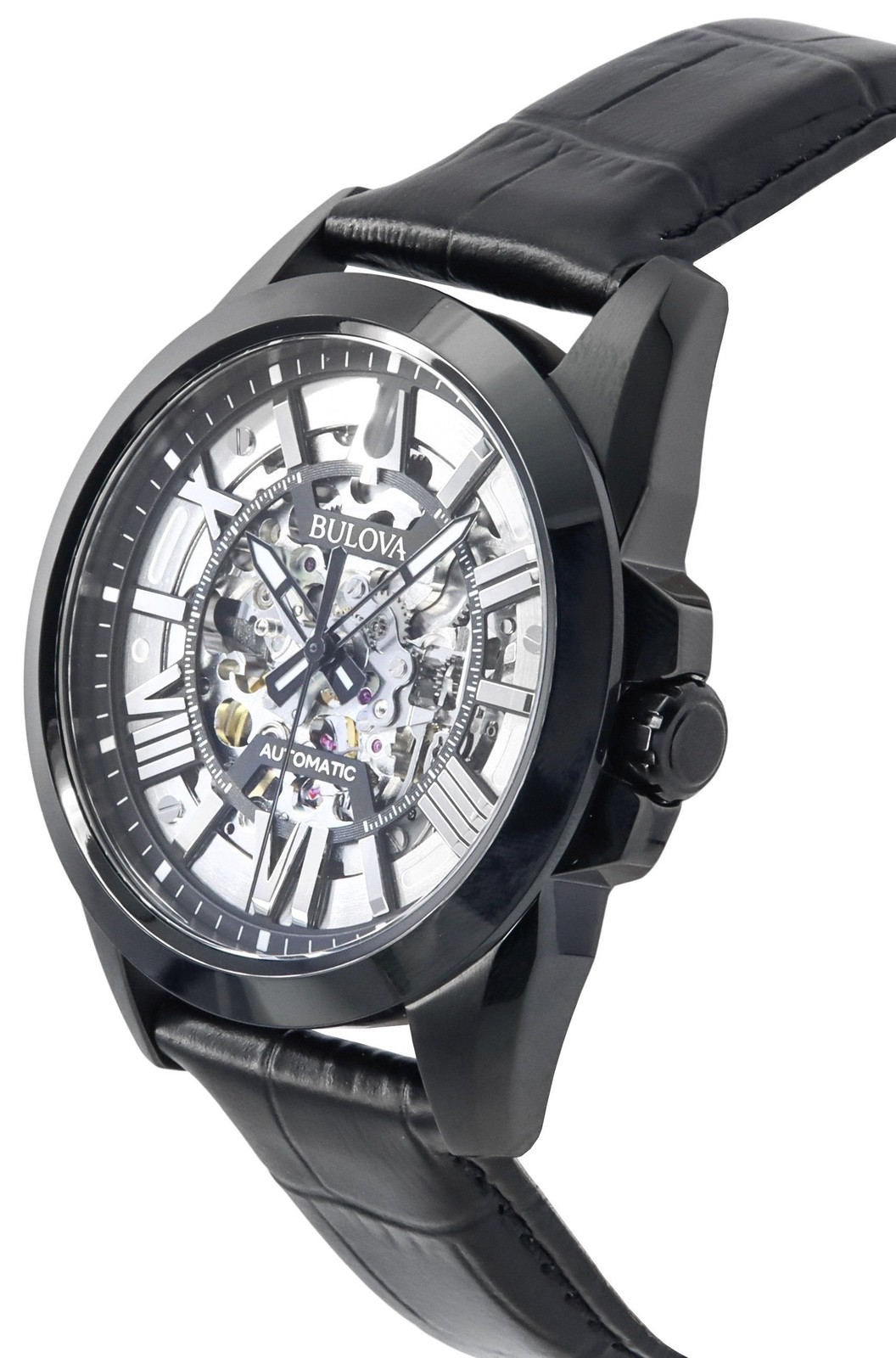 Bulova Classic Sutton Leather Strap Silver Skeleton Dial 98A304 100M Mens Watch