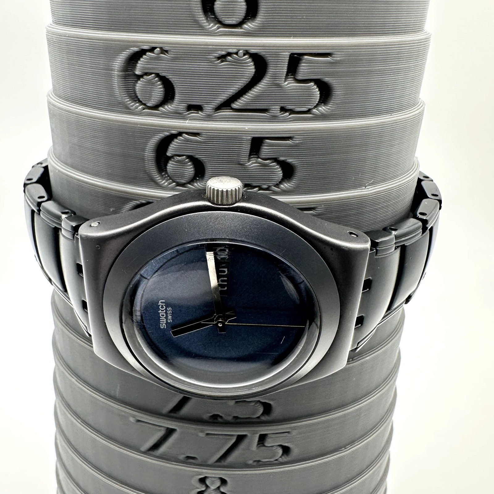 Swatch Irony Black Thought YLB7000AG Black Blue Dial Quartz Analog Watch