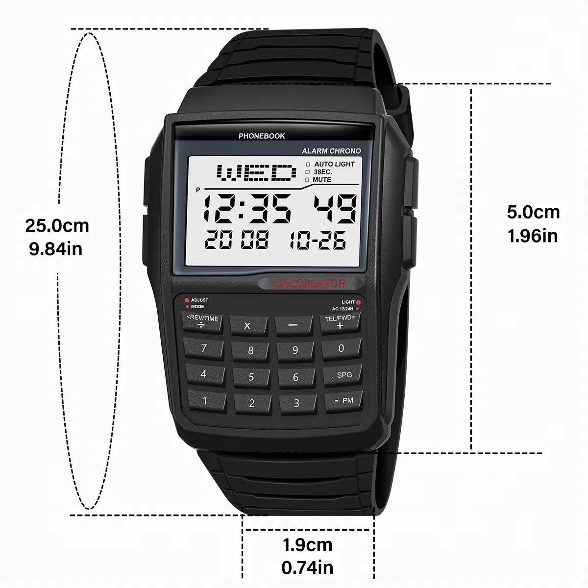 Men’s Digital Calculator Watch LED Multifunction Sports Wristwatch