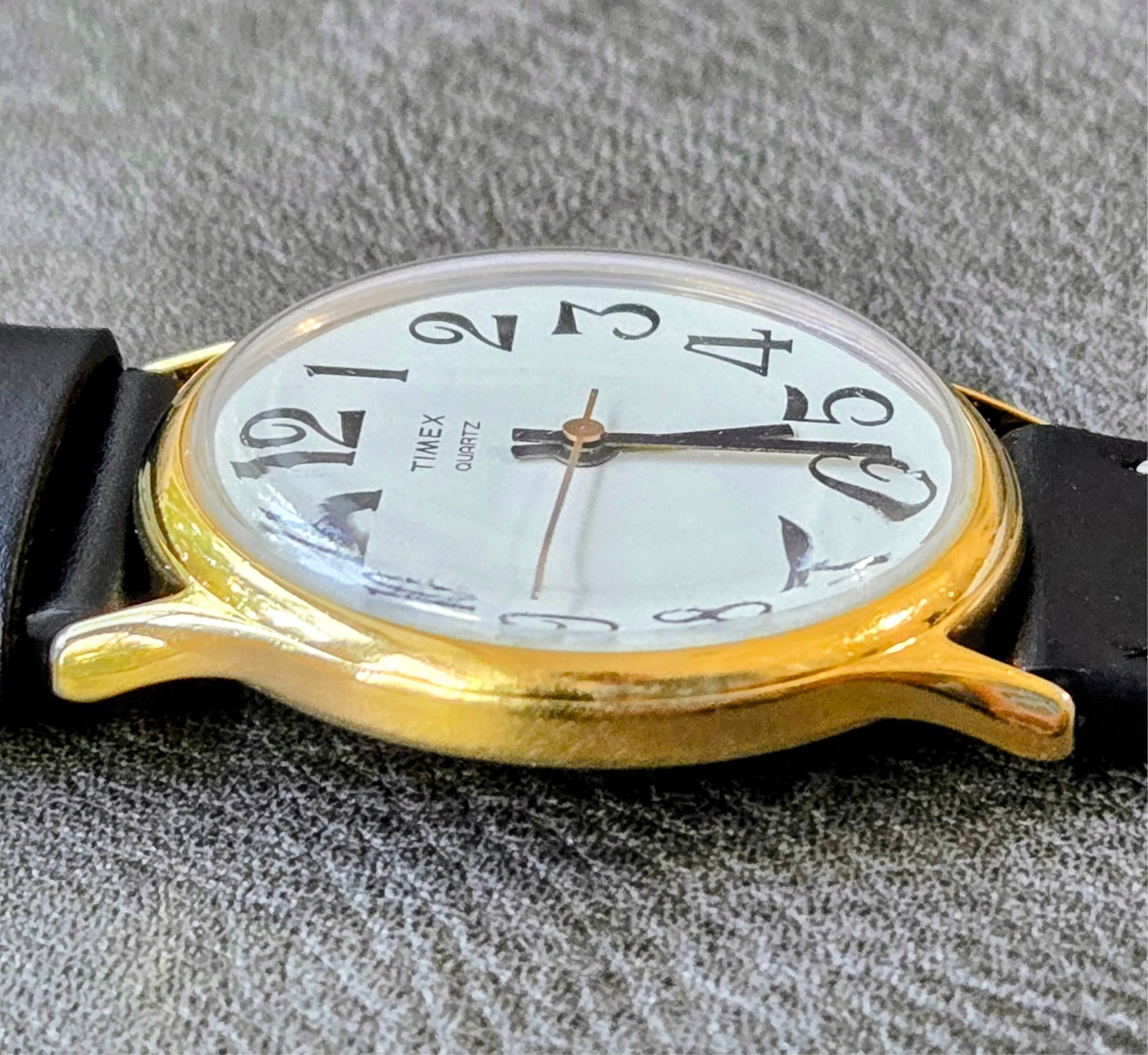 Timex Classic Gold-Tone M-Cell Watch – Running, New Black Leather Strap
