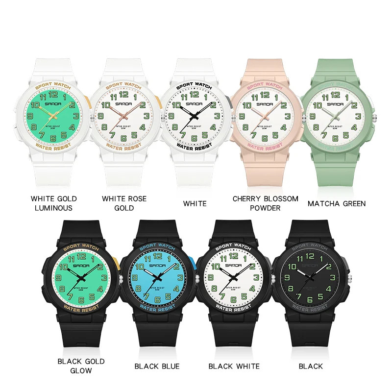 Sanda 6123 Trendy Design Soft Student Watch TPU Strap 50M Depth Waterproof
