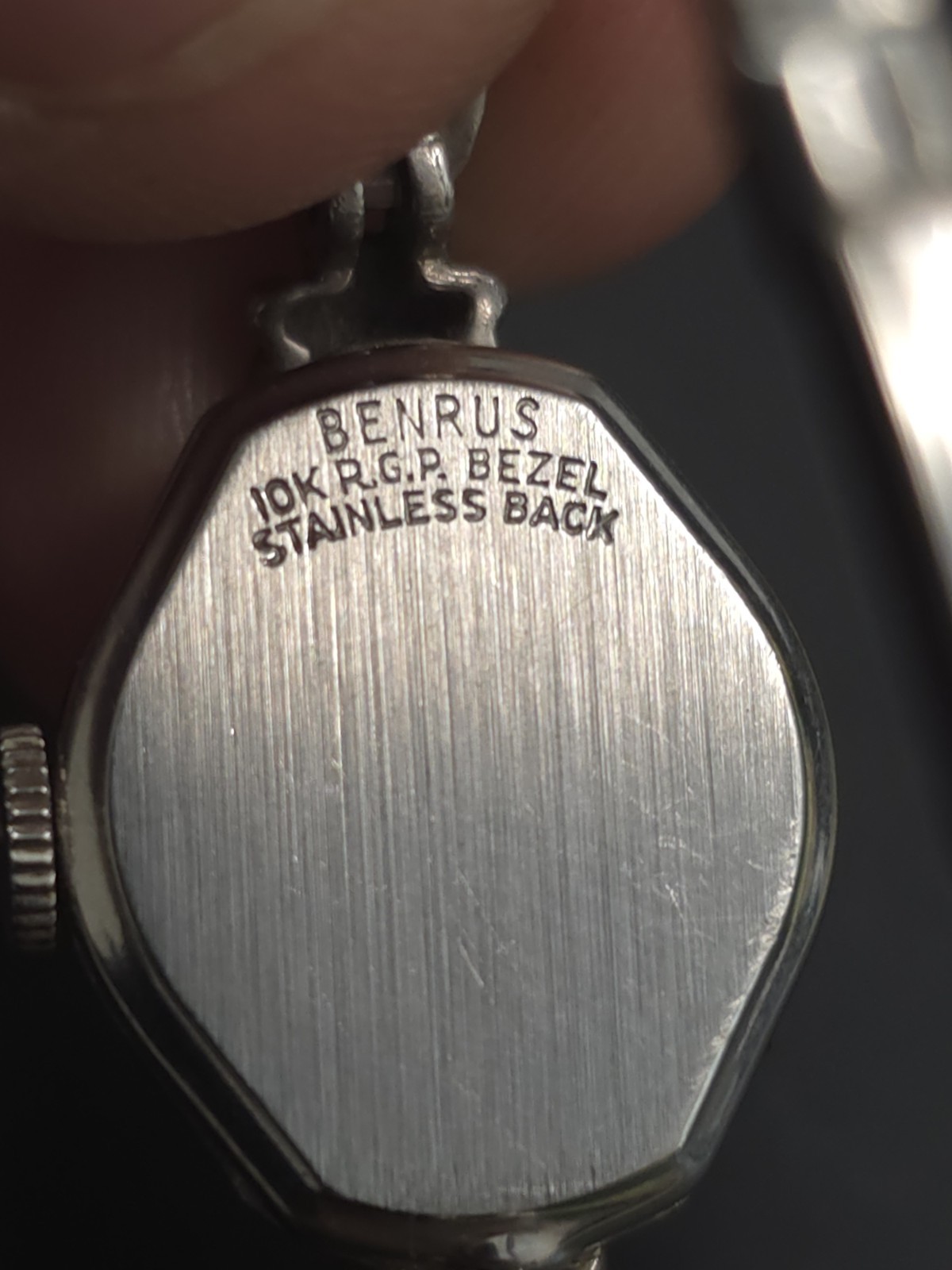 Benrus Swiss Women’s Vtg 17J 10k RGP White Gold Wind SS Band *Missing Crystal*
