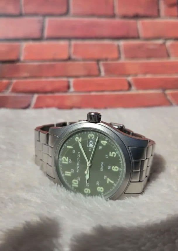 Hamilton Khaki Field Quartz Watch Olive Green Dial Date 42mm NATO Strap