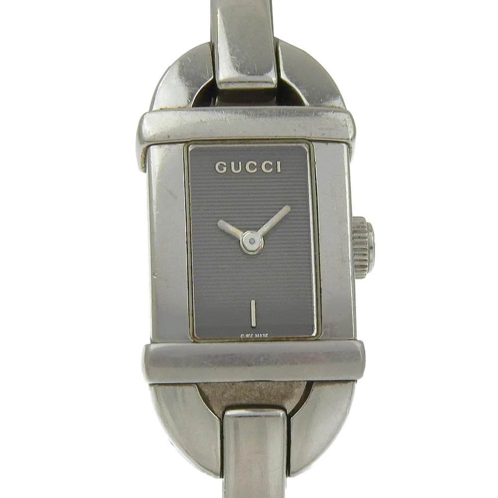 Used GUCCI Watch 6800L Stainless Steel Quartz Analog Black Dial Ladies