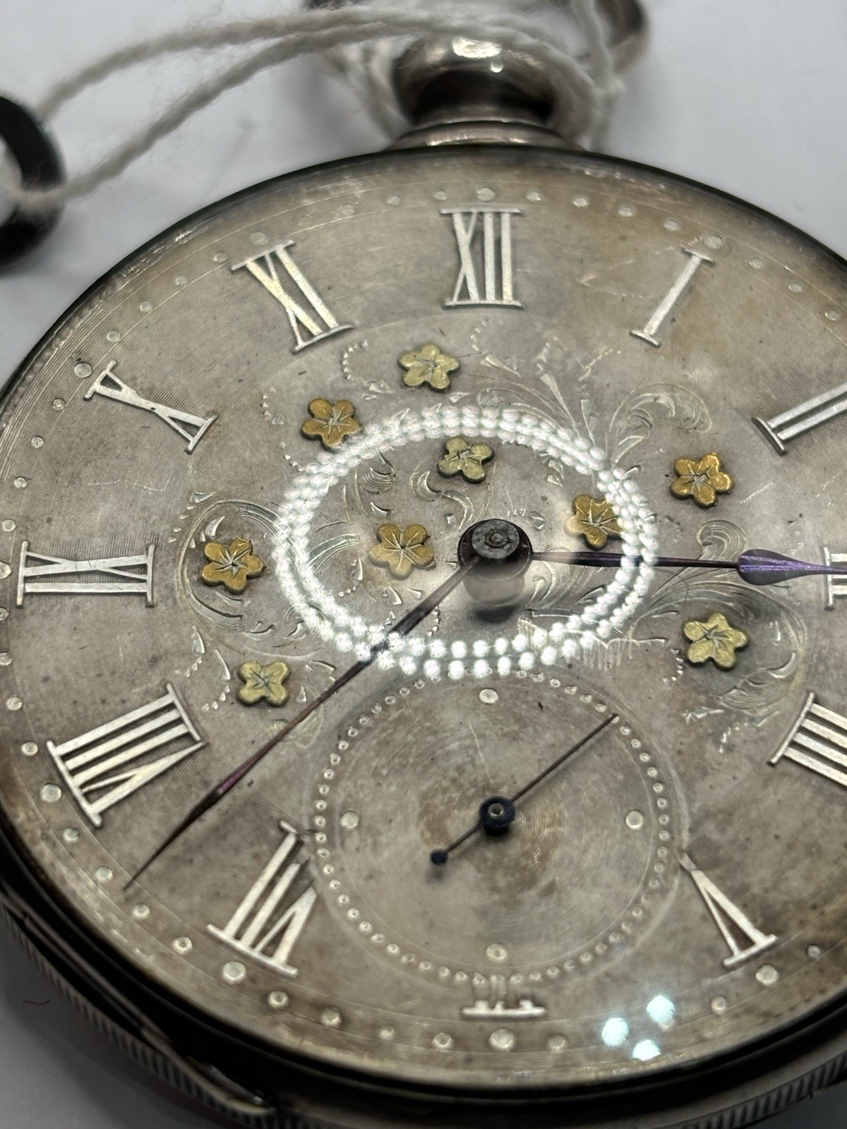 Antique Sandoz & Son Paris Silver Cylinder Key Wind Pocket Watch Fancy Dial