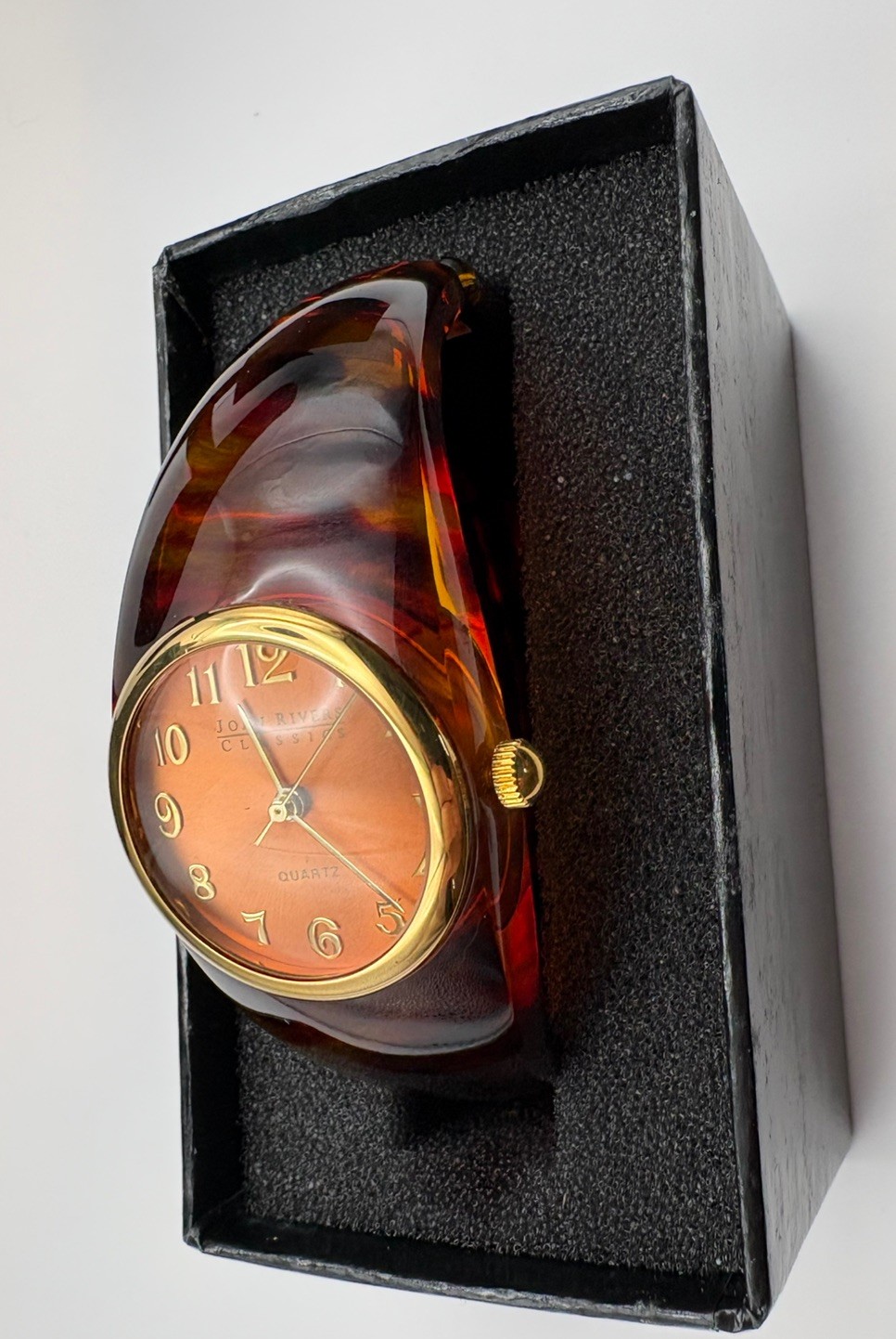 Joan Rivers Classics Tortoiseshell Bangle Cuff Watch Quartz Gold Tone NEW w Box