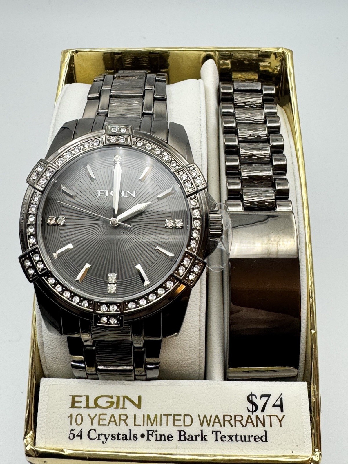 Elgin Men’s Gunmetal Quartz Analog Watch And Matching Bracelet