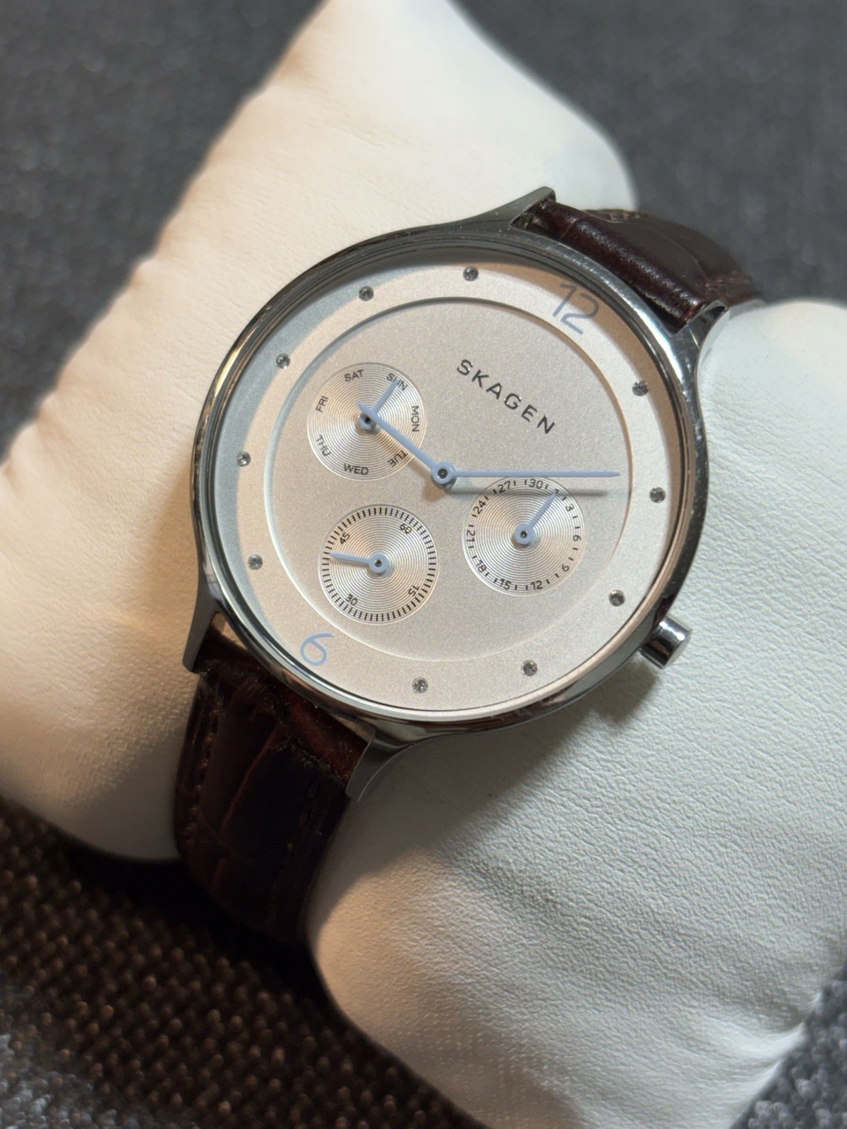 Skagen Denmark Anita Brown Leather Strap Women Watch SKW2449,Day/Date,Stainless
