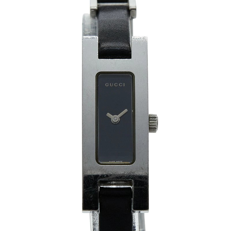 Gucci Watch 3900L Quartz Black Dial Stainless Steel Leather Ladies