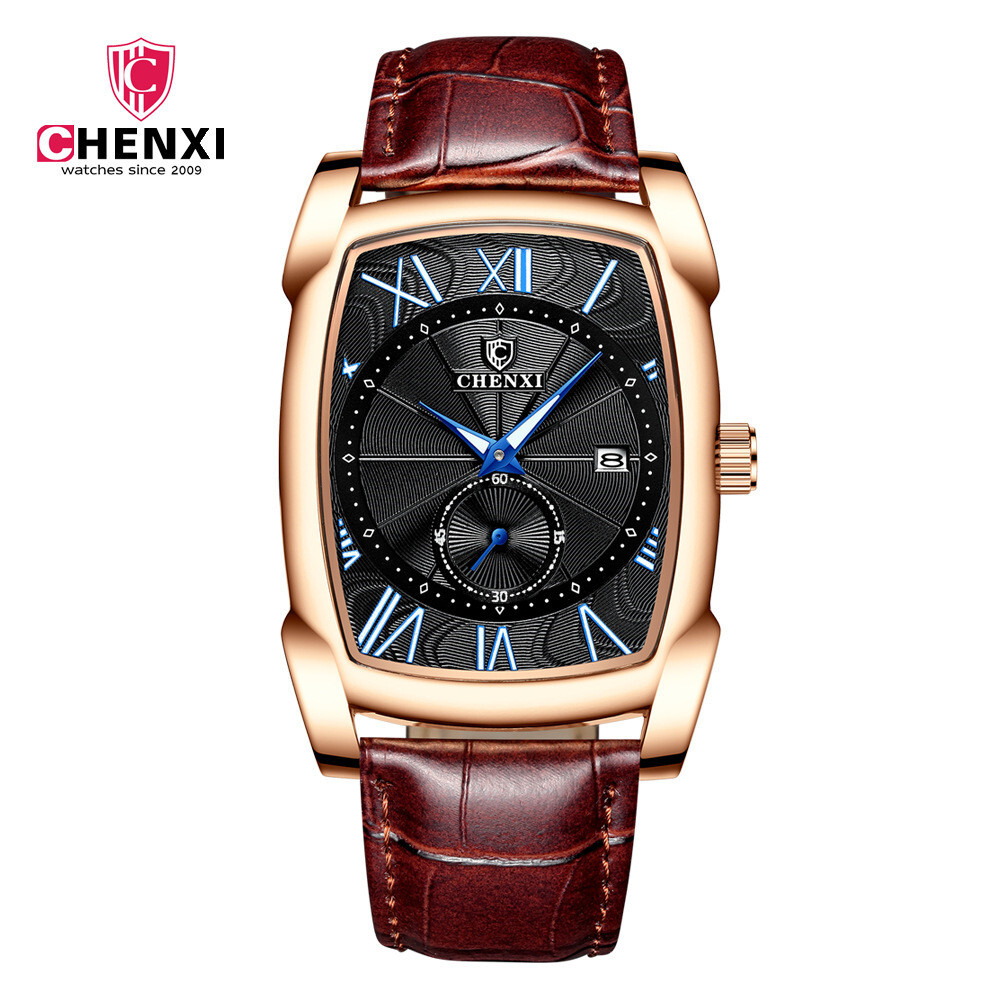 CHENXI Men’s Quartz Business Watches Leather Strap Rectangle Calendar Wristwach