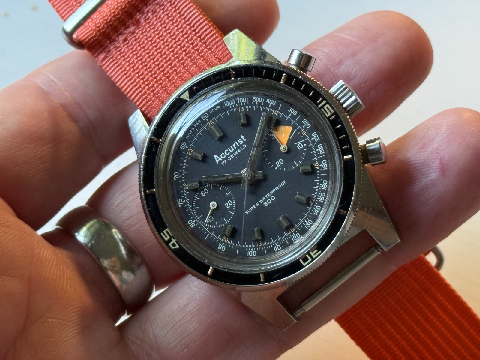 Vintage Accurist Chronograph Landeron 248 Watch w/ Nylon Strap