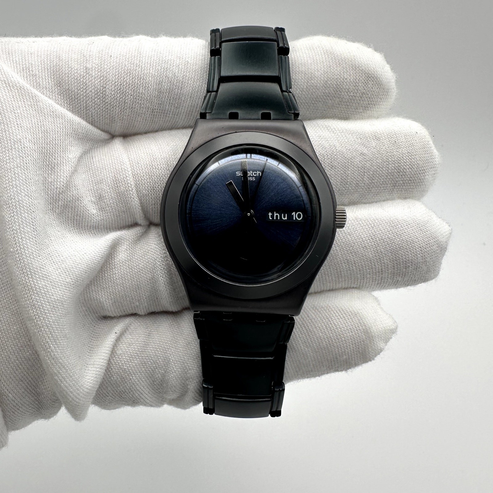 Swatch Irony Black Thought YLB7000AG Black Blue Dial Quartz Analog Watch