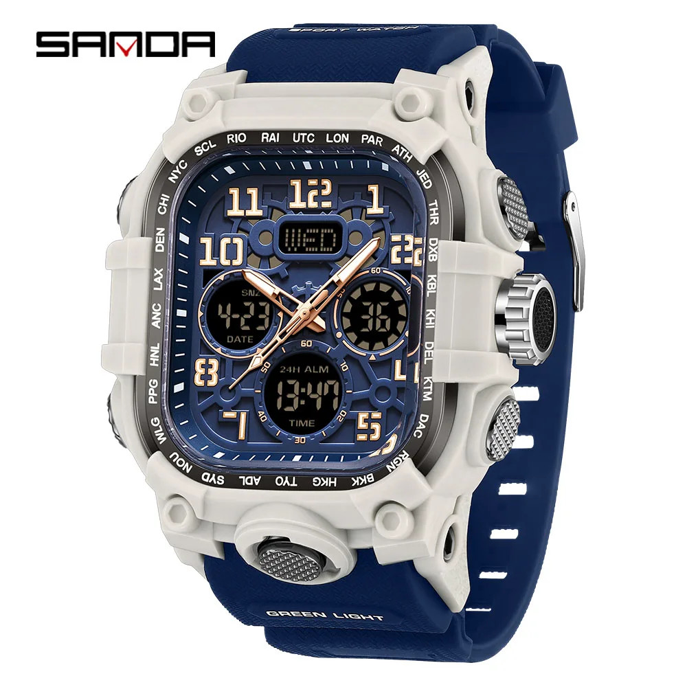 Men’S Outdoor Sport Wristwatch Big Dial Dual Display Luminous Waterproof TPU Ban