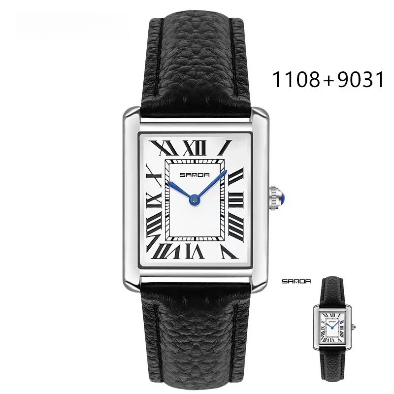 Men Women Square Dial Quartz Watch Leather Strap Waterproof Sport Casual